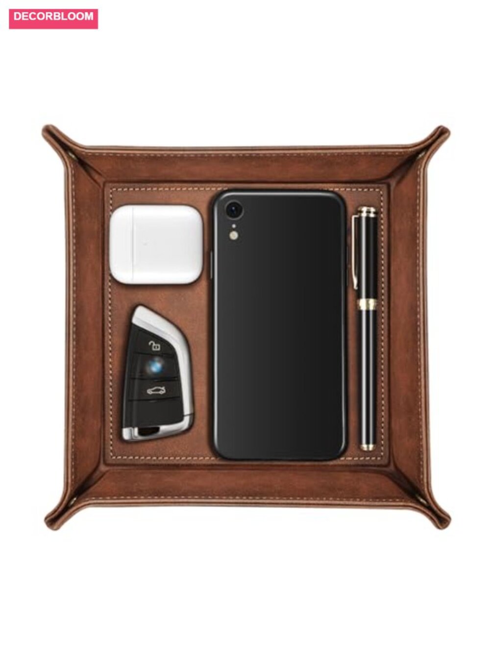 Premium PU Leather Valet Tray Catchall Organizer for Keys Phone Wallet